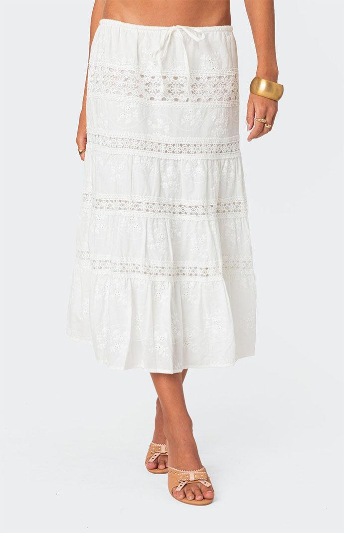 Edikted Women's Tiered Cotton Lace Midi Skirt Product Image