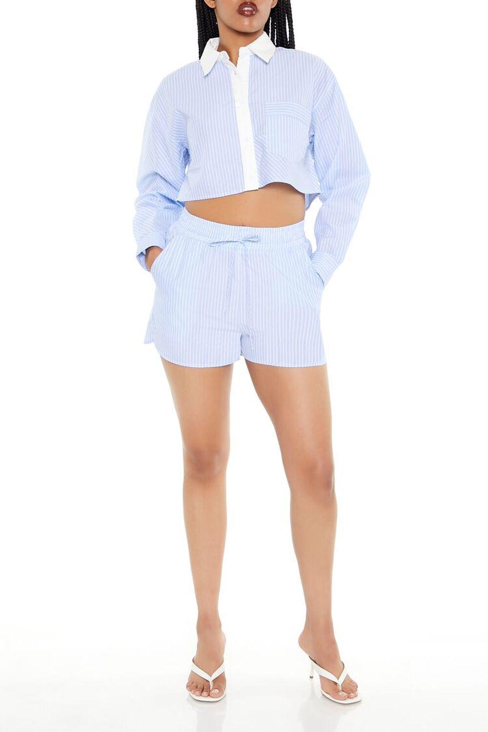 Cropped Striped Shirt & Shorts Set | Forever 21 Product Image