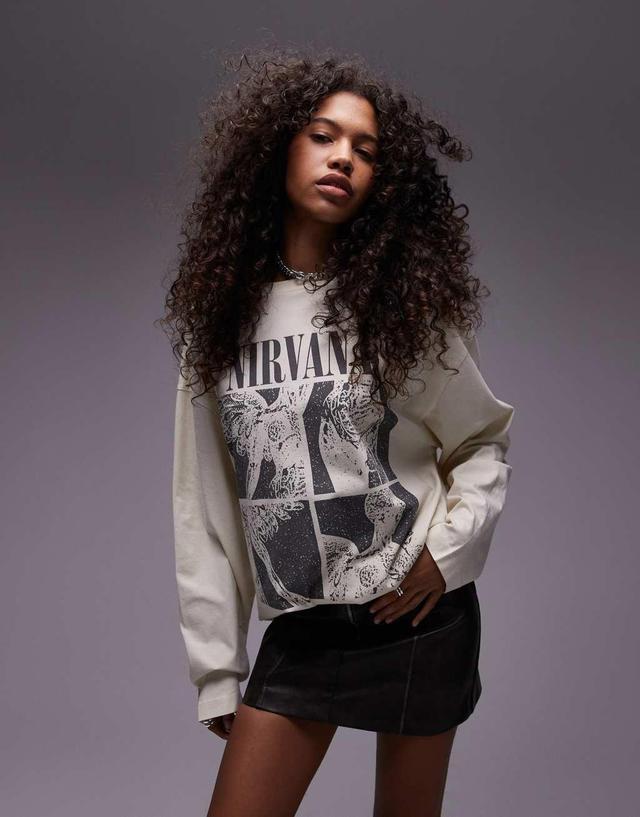 Topshop licence graphic Nirvana long sleeve skater in ecru Product Image