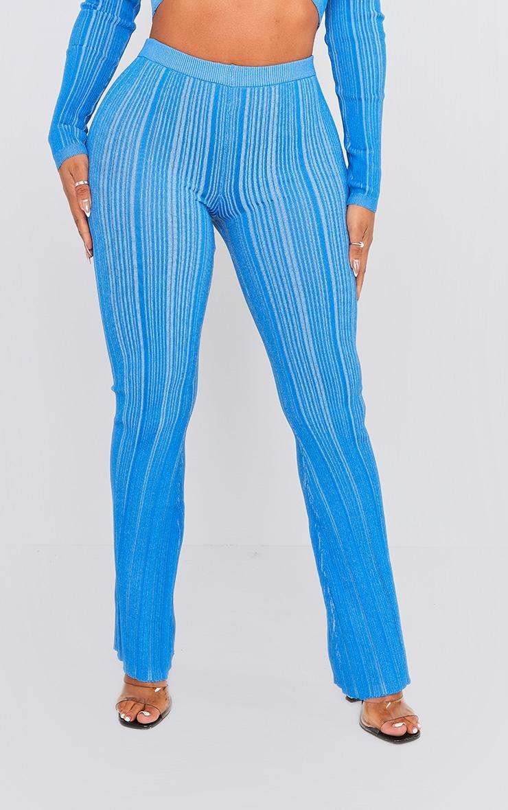 Shape Blue Contrast Knit Skinny Flare Pants Product Image