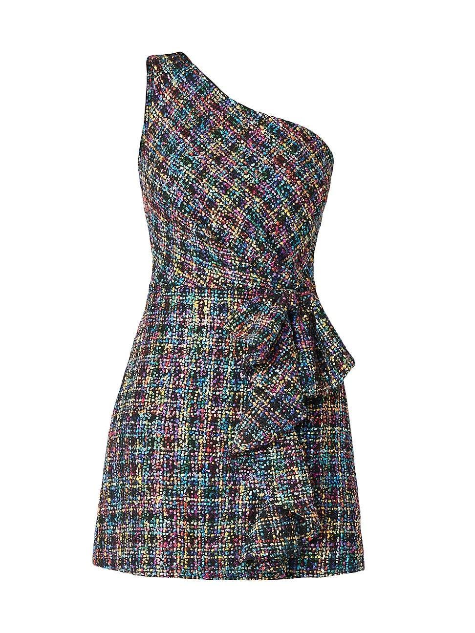 Womens Zoie Beaded Tweed One-Shoulder Minidress Product Image