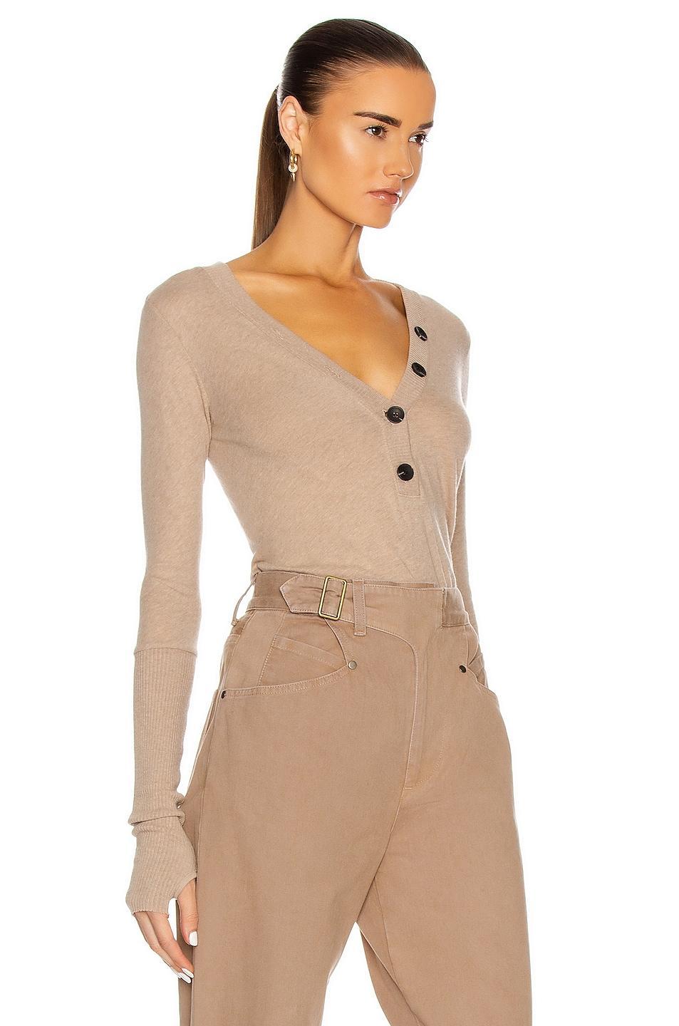 Enza Costa Cashmere Long Sleeve Cuffed Henley Top Tan. (also in M, S, XS). Product Image