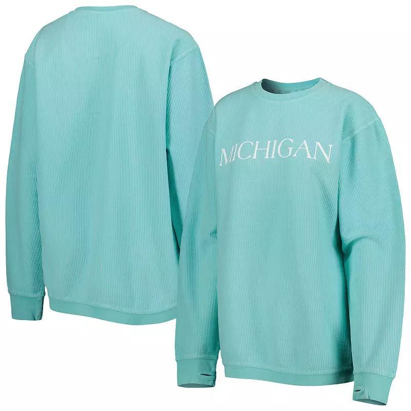 Womens Pressbox Mint Distressed Michigan Wolverines Comfy Cord Bar Print Pullover Sweatshirt Product Image