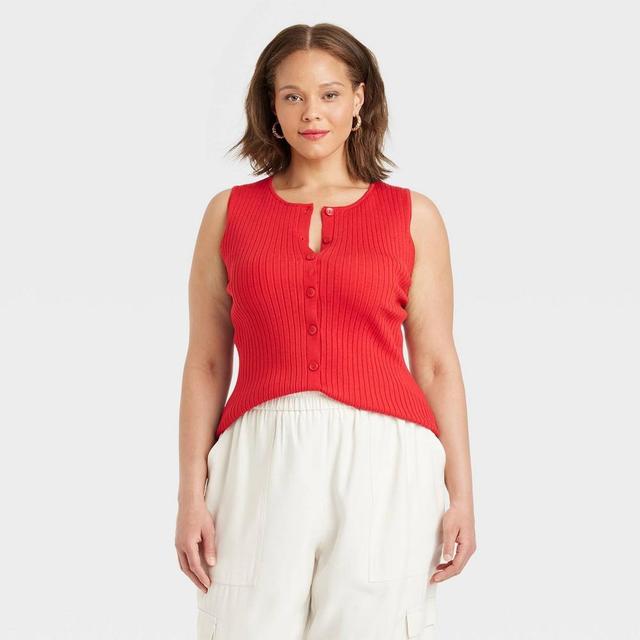 Womens Crewneck Button-Down Vest - A New Day Red 2X Product Image