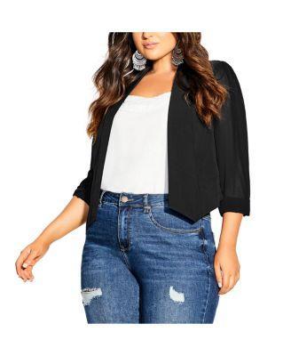 Plus Size Cropped Blazer Jacket Product Image