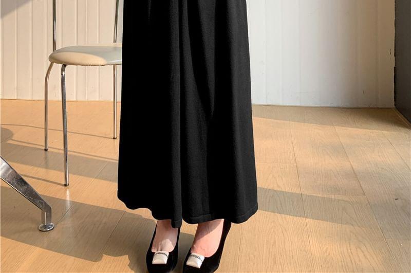 Mock Two-Piece Long-Sleeve Plain Ribbed Midi A-Line Dress Product Image