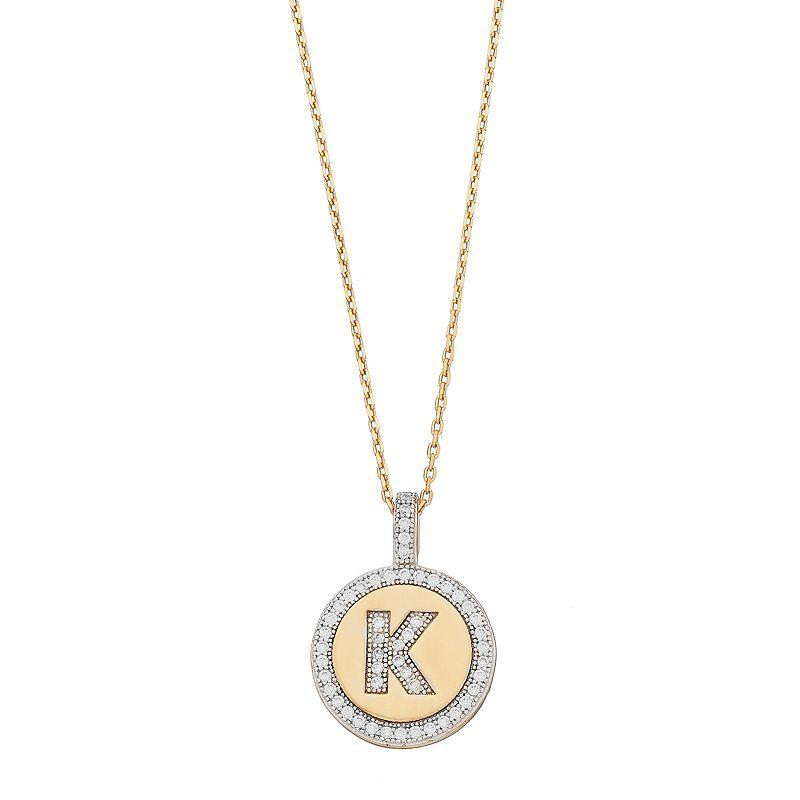 14k Gold Over Silver Cubic Zirconia Initial Pendant Necklace, Womens Product Image