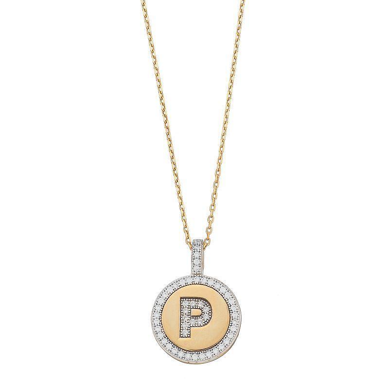 14k Gold Over Silver Cubic Zirconia Initial Pendant Necklace, Womens Product Image