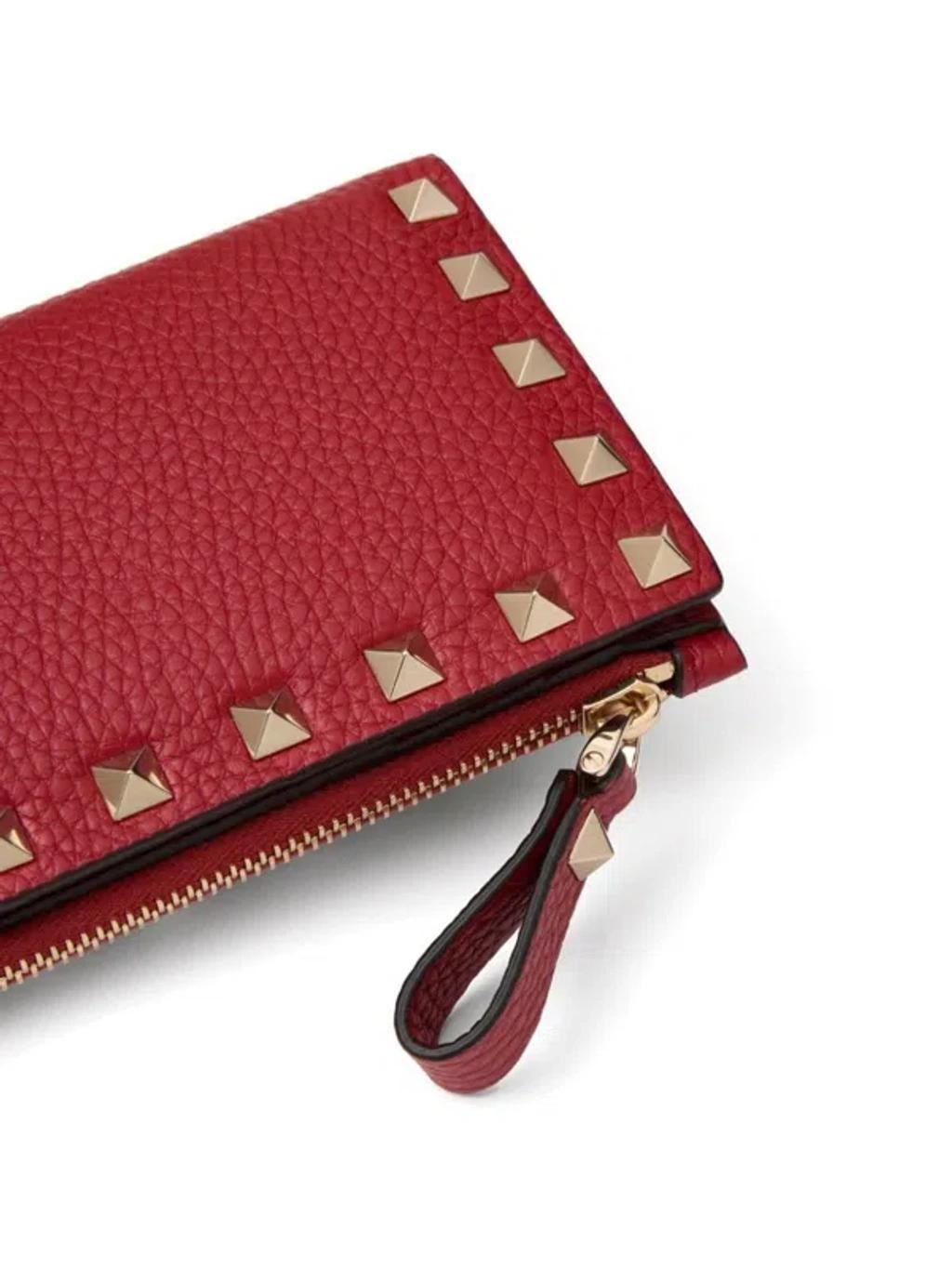 VALENTINO GARAVANI Rockstud Leather Wallet In Rossov Product Image