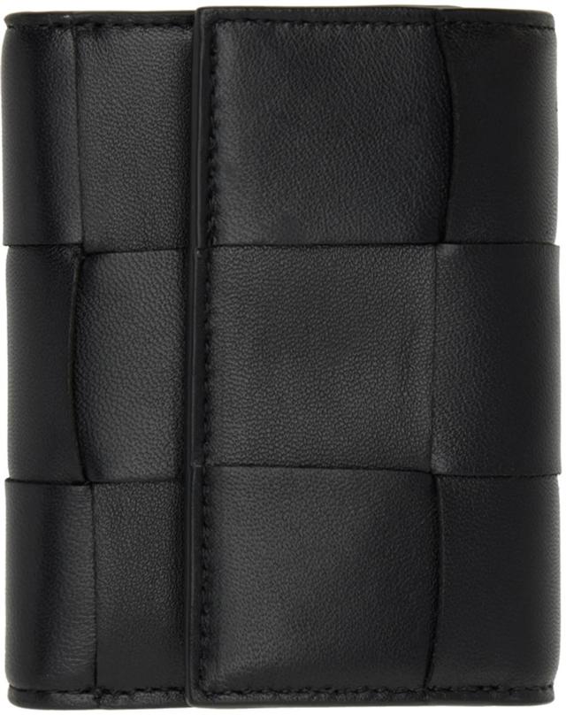 BOTTEGA VENETA Black Trifold Zip Wallet In 8425 Black Gold Product Image