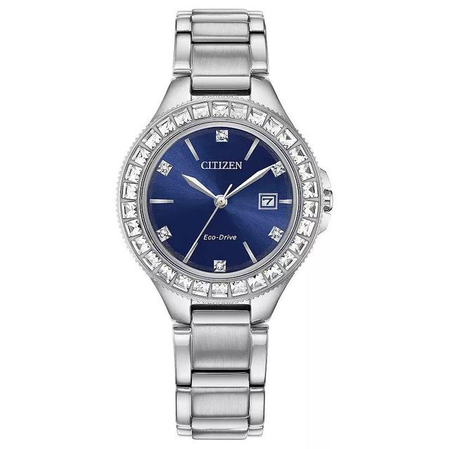 Citizen Womens Eco-Drive Silhouette Crystal Bezel Stainless Steel Blue Dial Bracelet Watch - FE1190-53L Silver Product Image