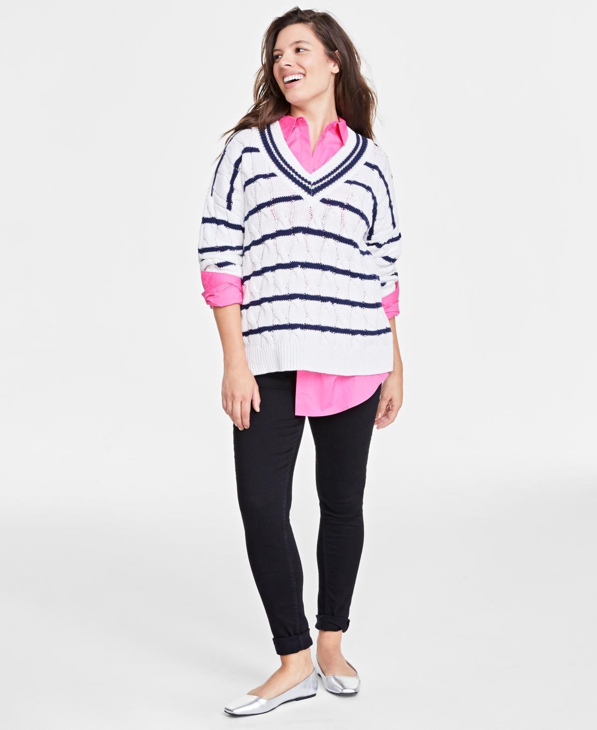 Women's V-Neck Cable-Knit Rugby Sweater, Created for Macy's Product Image