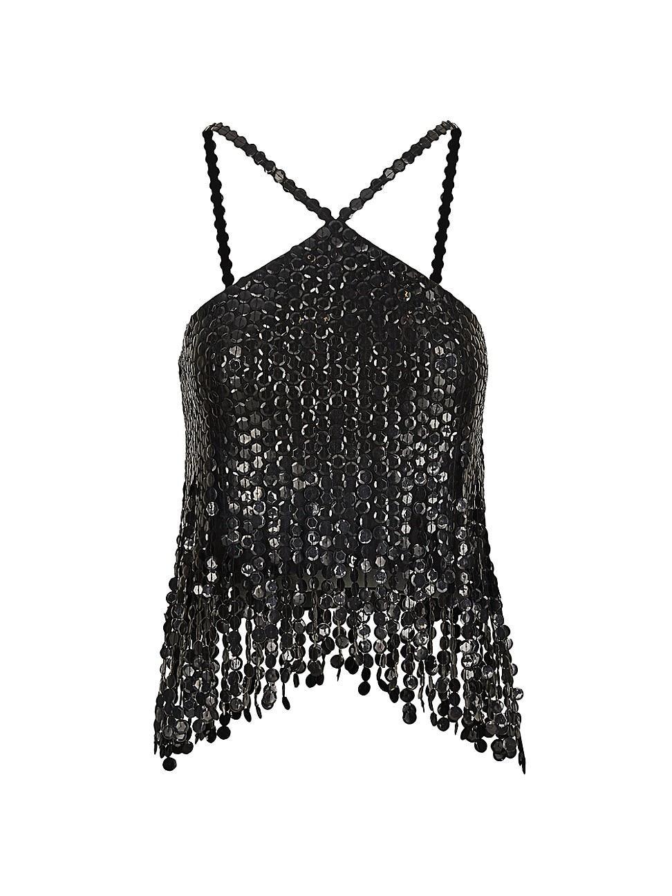 Womens Crisscross Sequin Fringe Tank Product Image