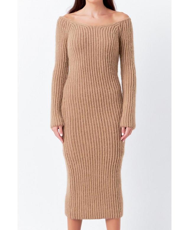 Endless Rose Long Sleeve Off the Shoulder Rib Midi Sweater Dress Product Image