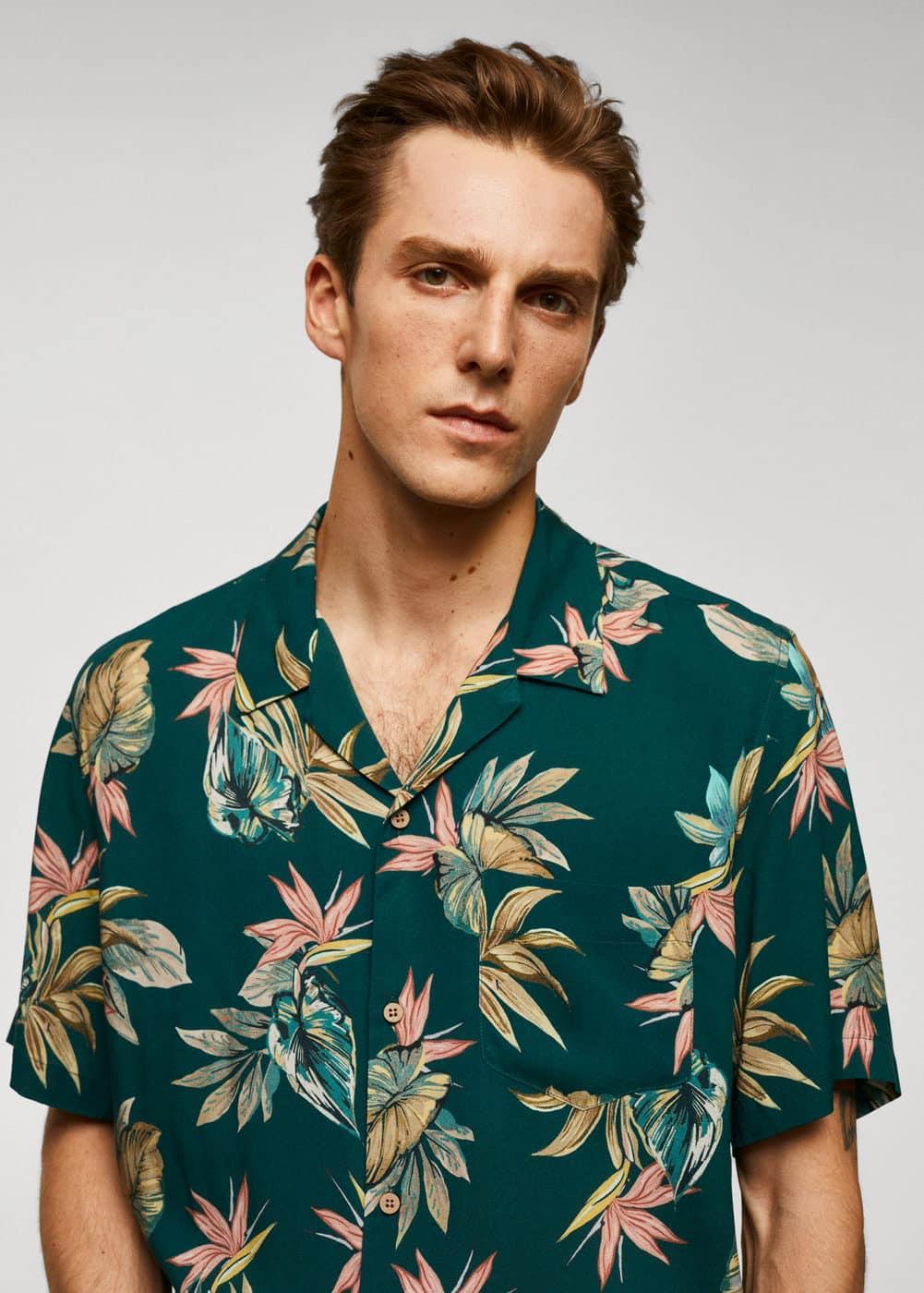 MANGO MAN - Regular-fit Hawaiian-print shirt greenMen Product Image