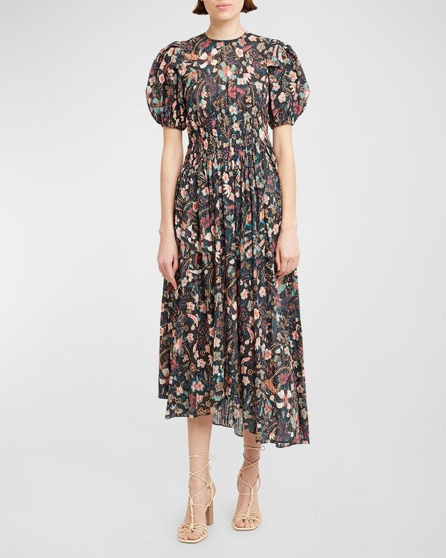 Eden Puff-Sleeve Floral-Print Midi Dress Product Image