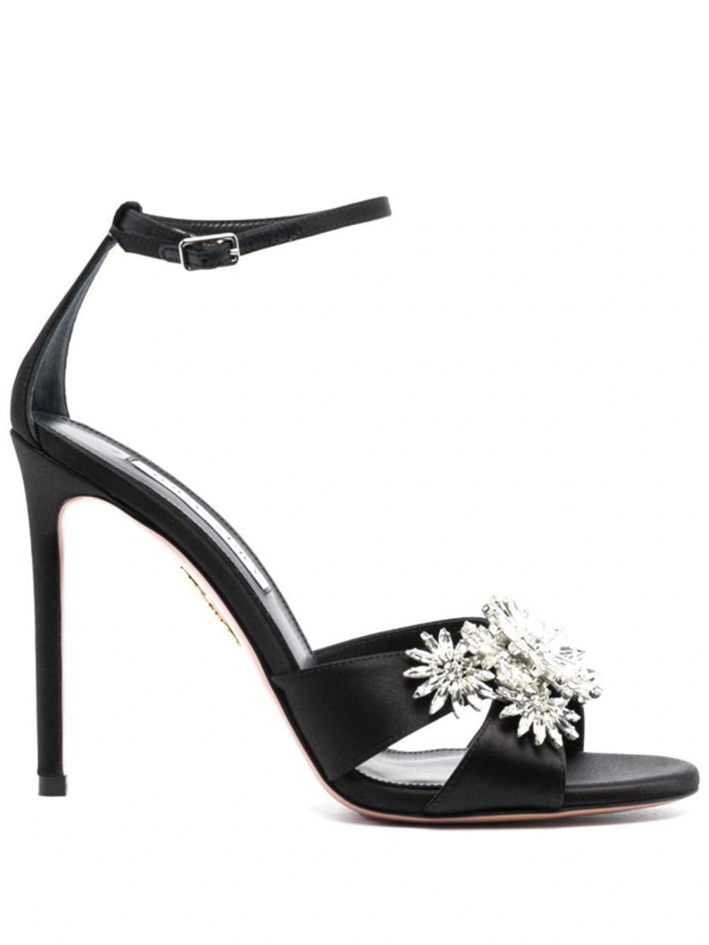 AQUAZZURA Flower Embellished Sandals In Black Product Image