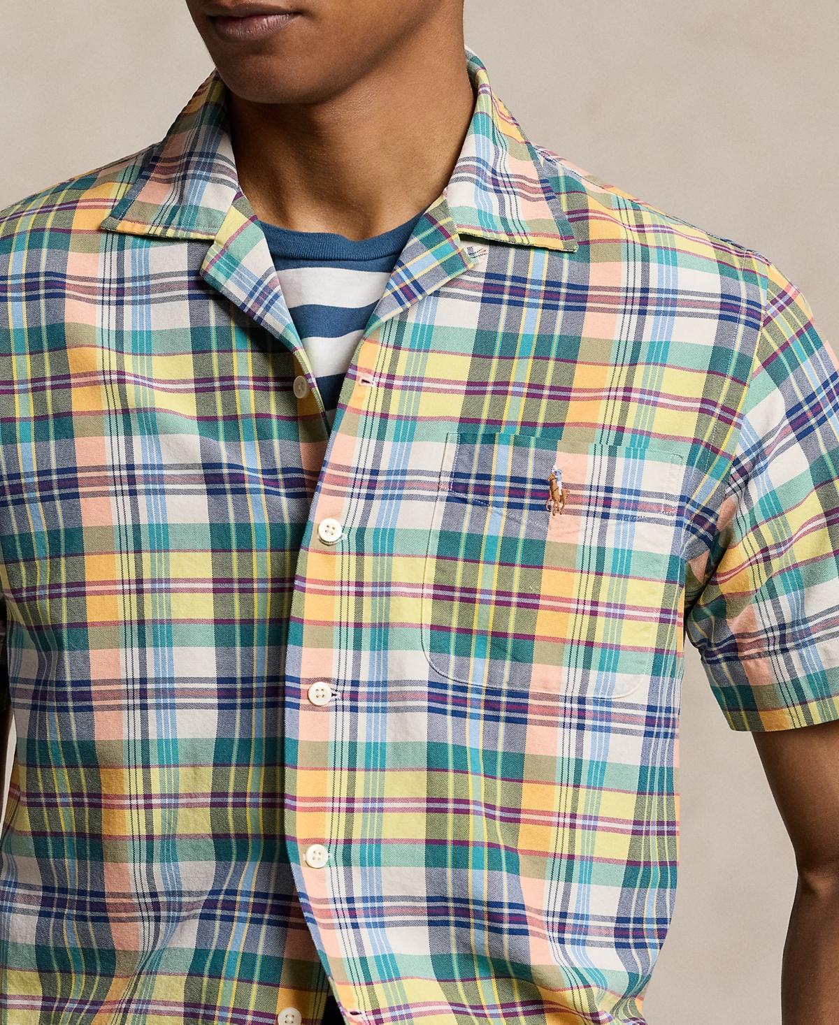 Men's Classic-fit Plaid Oxford Camp Shirt In Yellow Green Multi Product Image