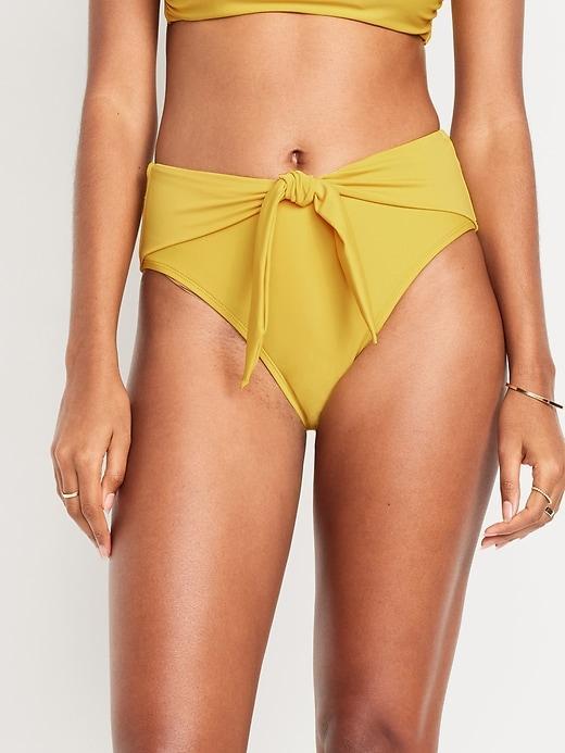 High-Waisted Bikini Swim Bottoms Product Image