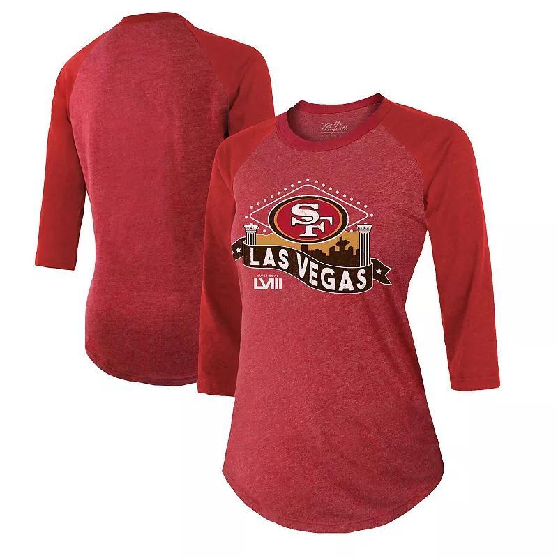 Womens Majestic Threads Scarlet San Francisco 49ers Super Bowl LVIII Vegas Raglan 3/4-Sleeve Tri-Blend T-Shirt Product Image