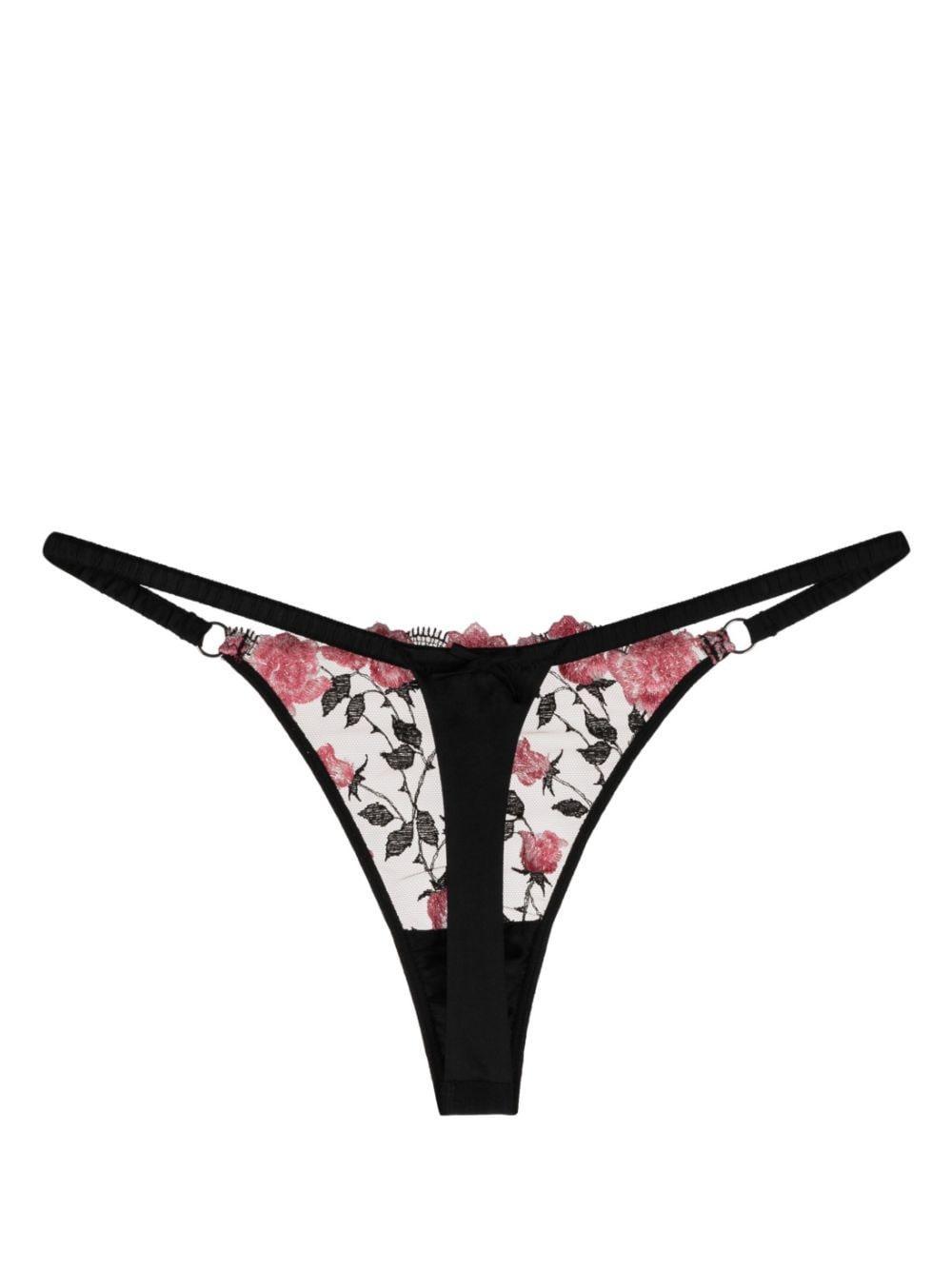 floral-embroidery semi-sheer thong Product Image