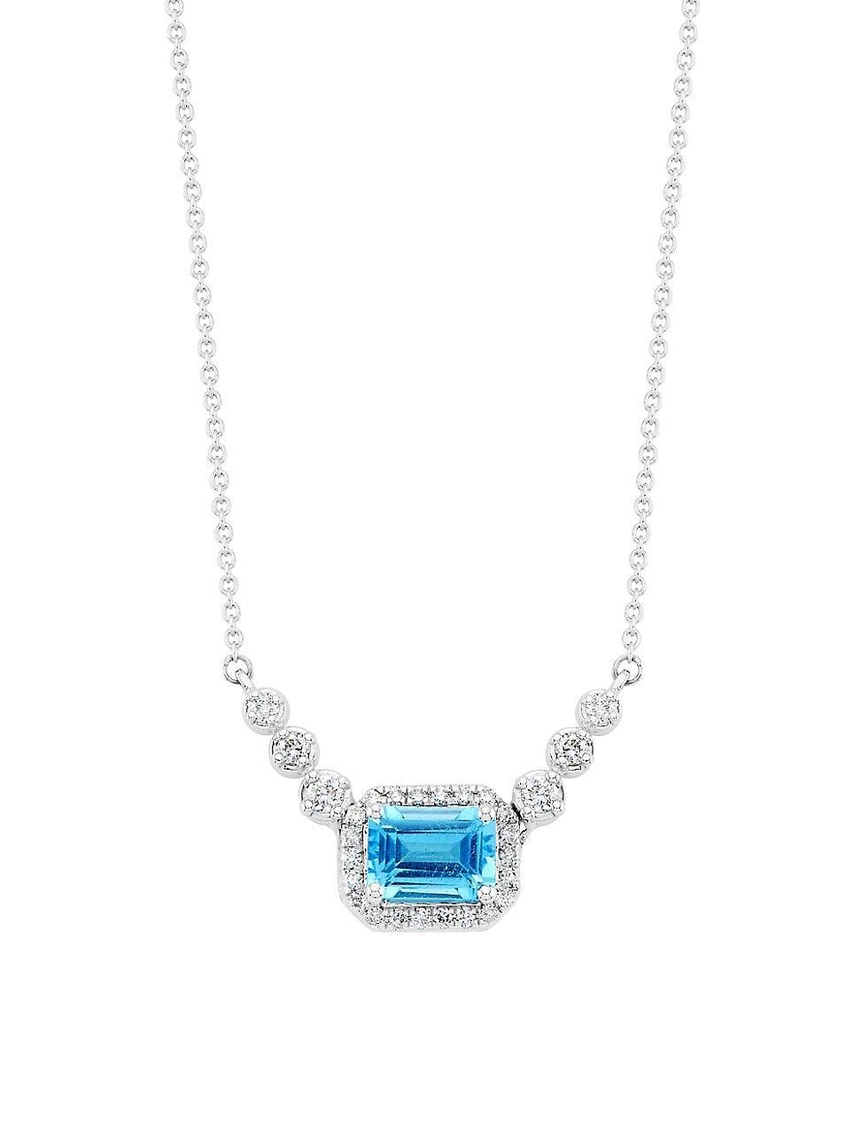 Womens 14K White Gold, Blue Topaz & 0.25 TCW Diamond Necklace Product Image