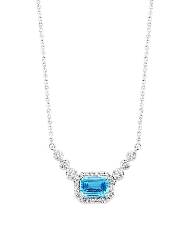 Womens 14K White Gold, Blue Topaz & 0.25 TCW Diamond Necklace Product Image