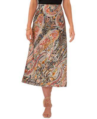 1. STATE Tapestry Paisley Print Coordinating Pull-On Satin Midi Skirt Product Image