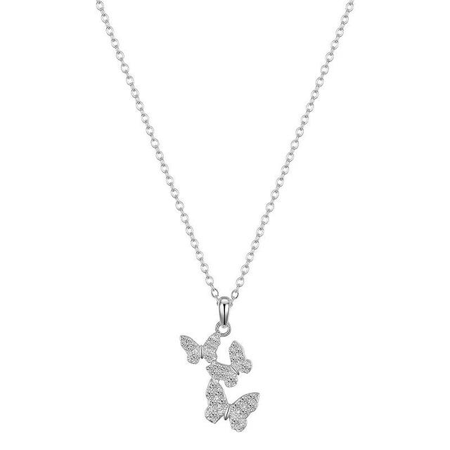 Brilliance Fine Silver Cubic Zirconia Triple Butterfly Pendant Necklace, Womens Silver Tone Product Image