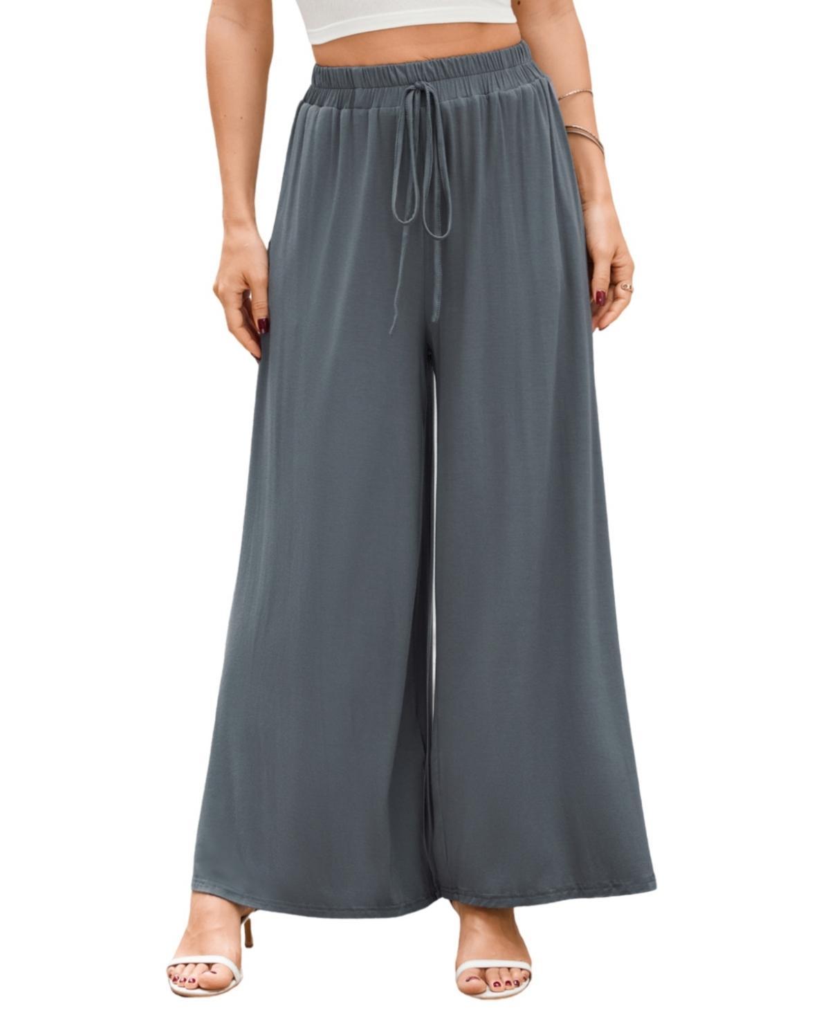 Cupshe Womens Grey Tie Waist Wide Leg Jersey Pants Product Image