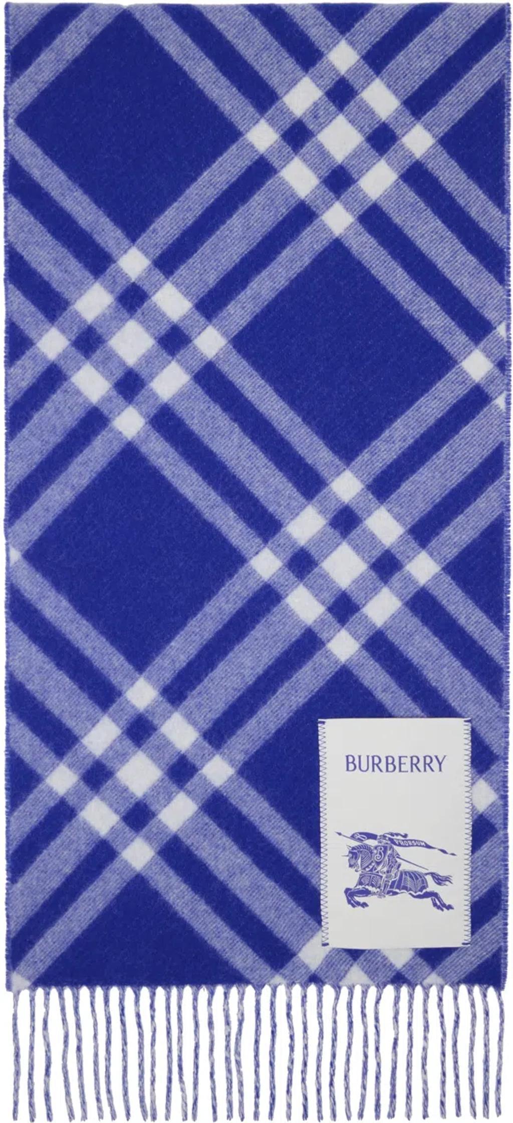 BURBERRY Blue & White Check Cashmere Scarf Product Image