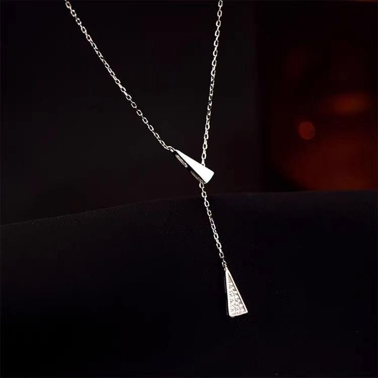 925 Sterling Silver Rhinestone Triangle Lariat Necklace Product Image