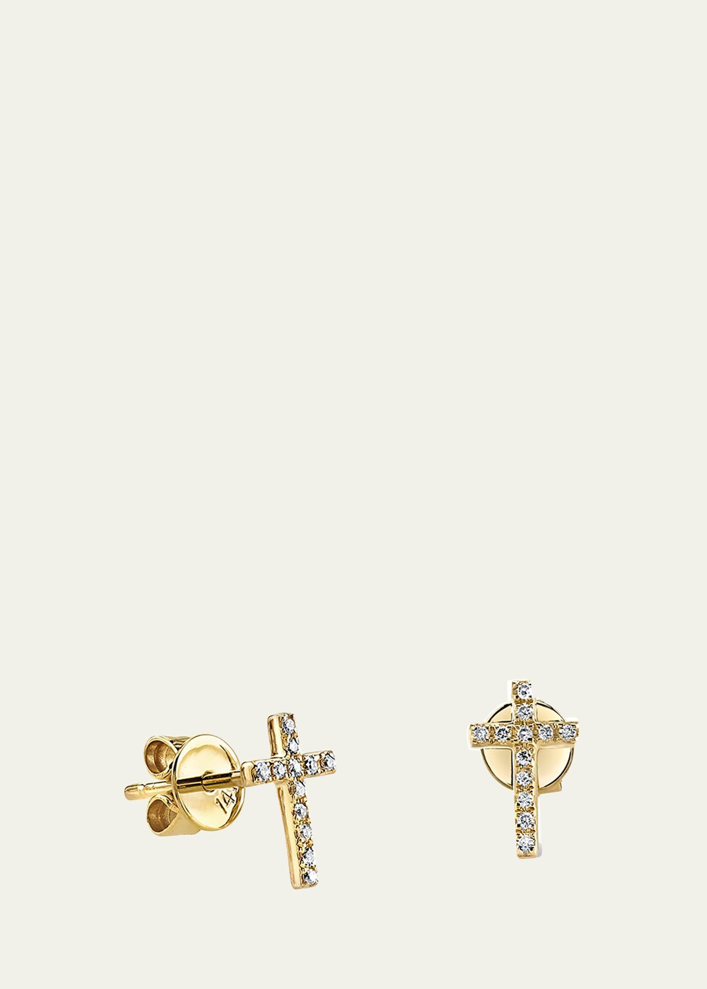 Womens Diamond & 14K Yellow Gold Cross Single Stud Earring Product Image