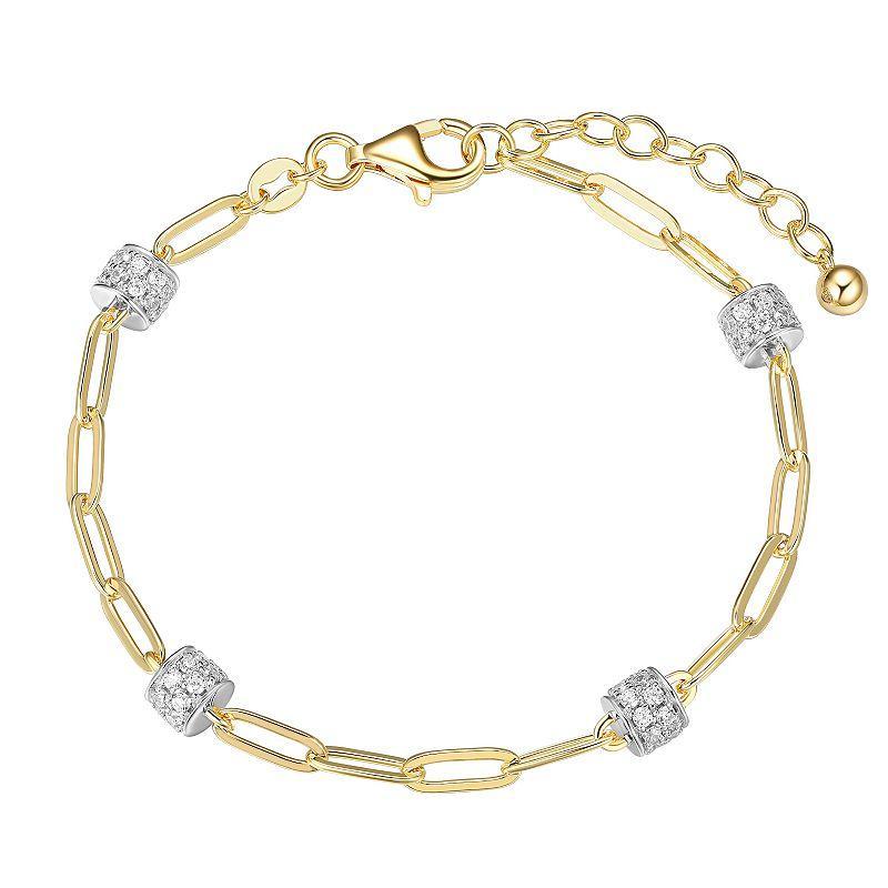 18k Gold Over Silver Cubic Zirconia Station Link Bracelet, Womens White Product Image