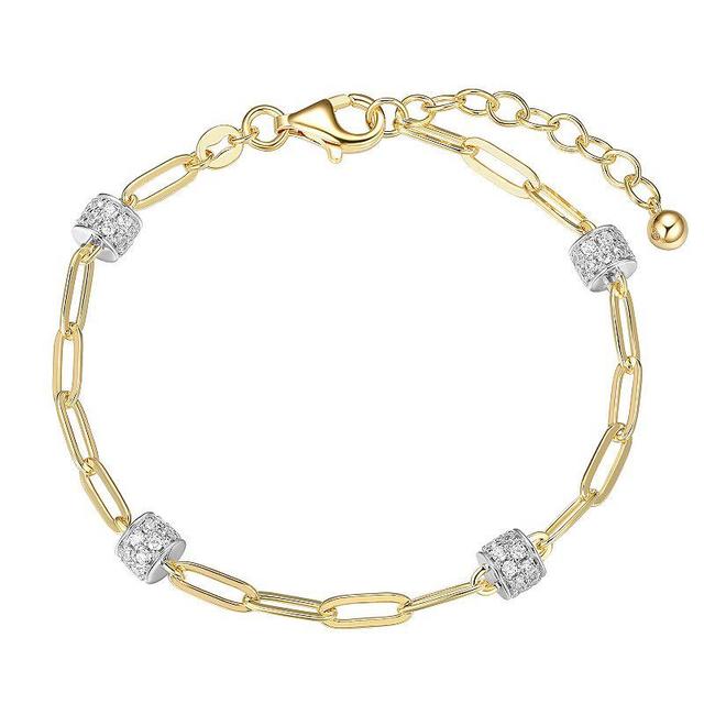 18k Gold Over Silver Cubic Zirconia Station Link Bracelet, Womens White Product Image