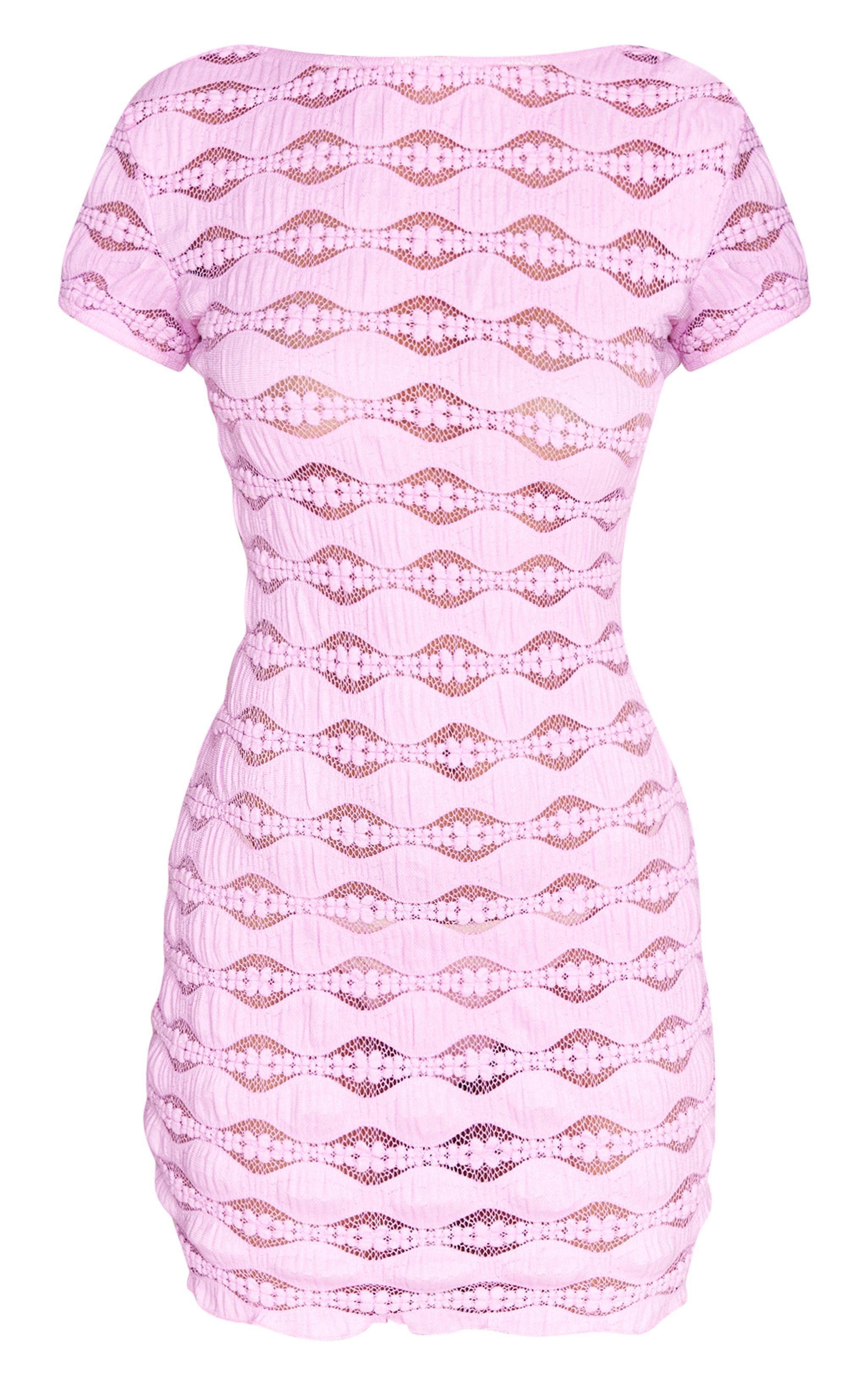 Pink Textured Backless Bodycon Dress Product Image