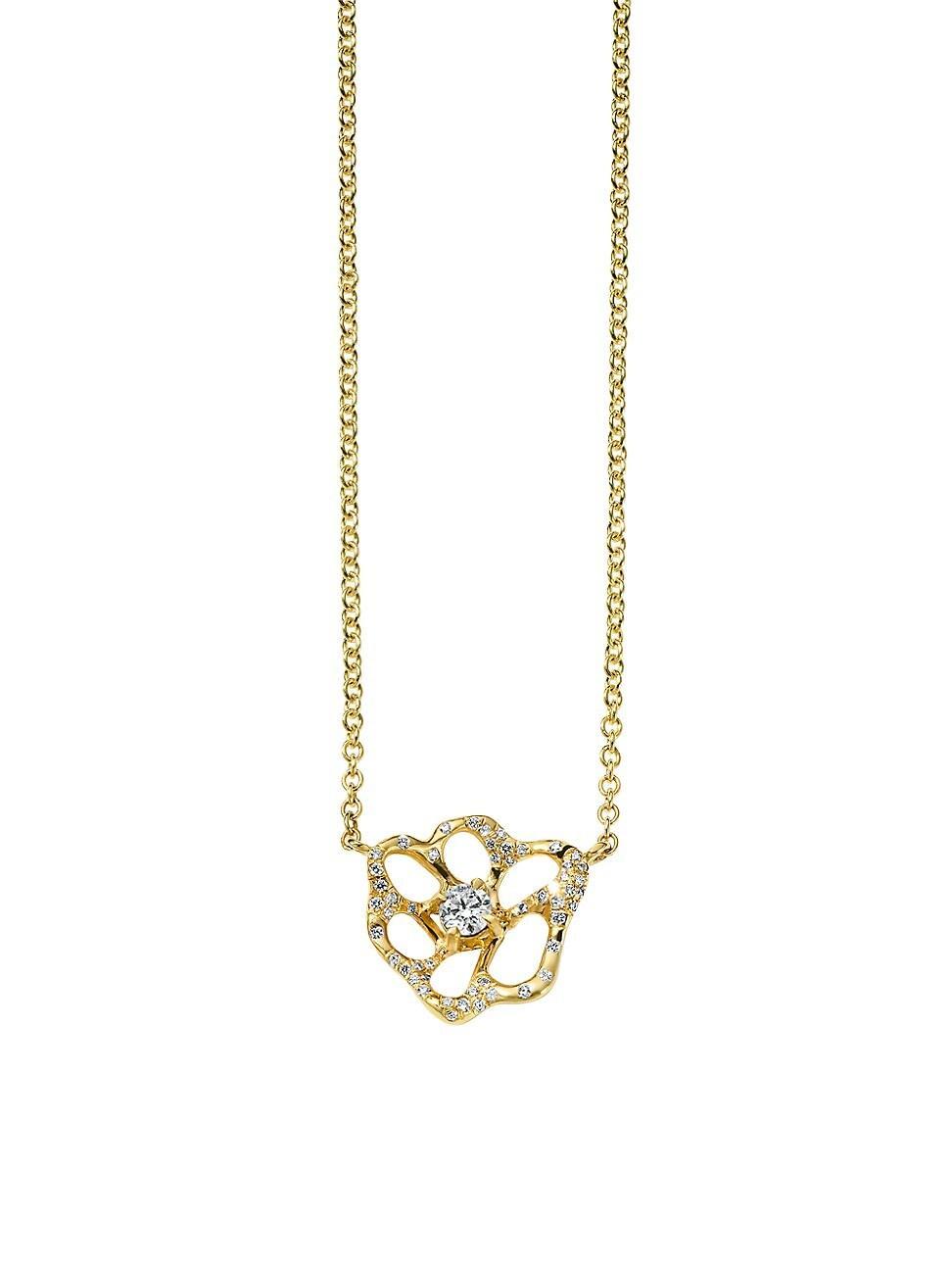 Womens Stardust 18K Yellow Gold & 0.15 TCW Diamond Small Flower Pendant Necklace Product Image