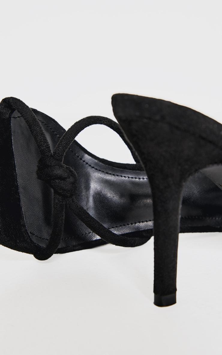 Black Faux Suede Knotted Mid Heeled Mule Sandals Product Image