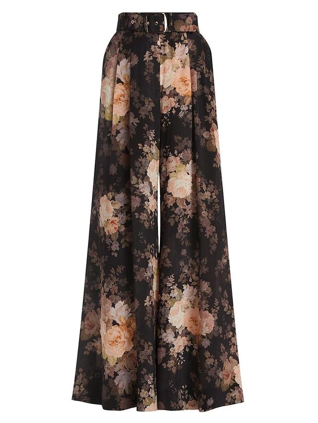 Womens Floral Silk Wide-Leg Pants Product Image