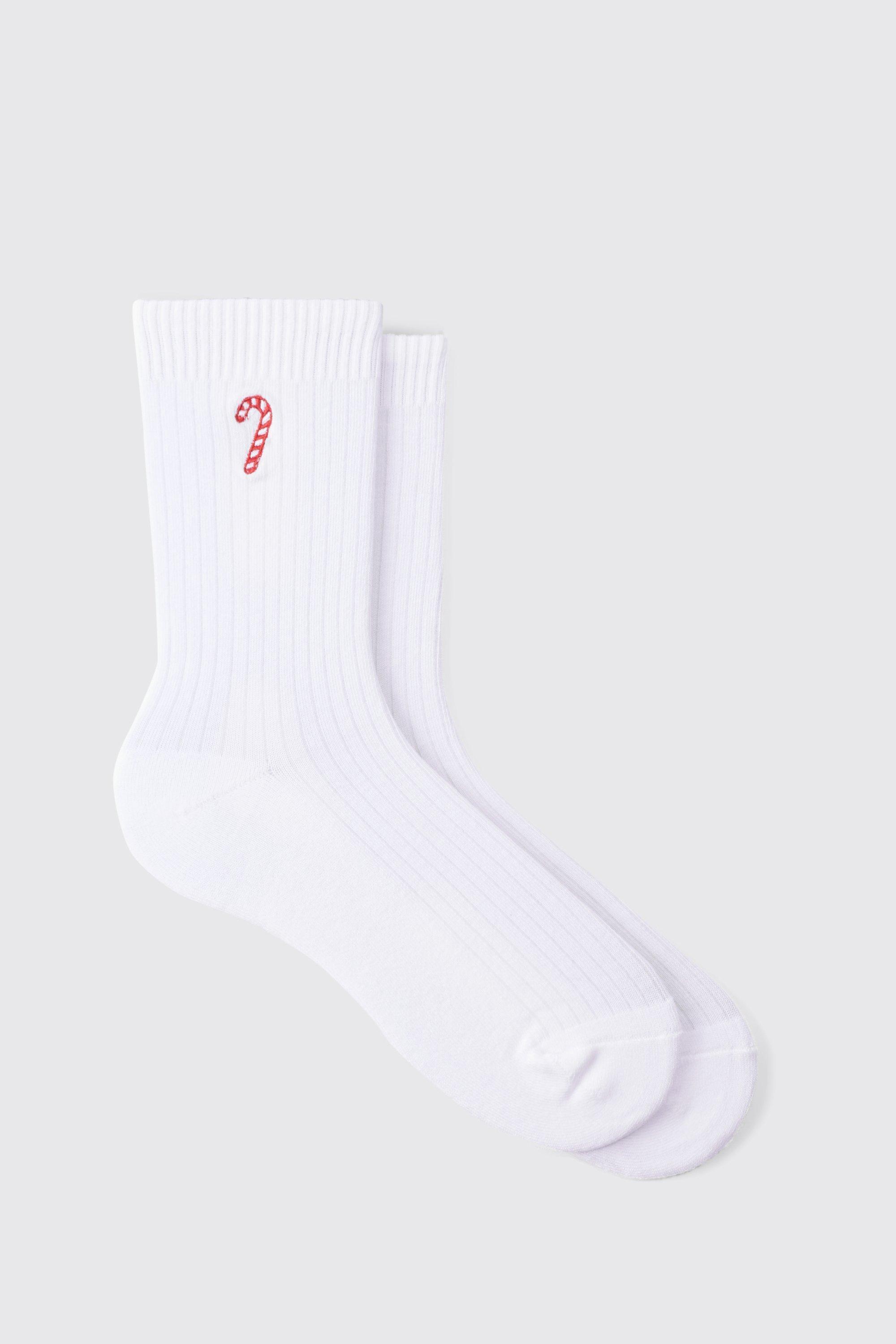 Christmas Candy Cane Embroidered Socks | boohooMAN USA Product Image