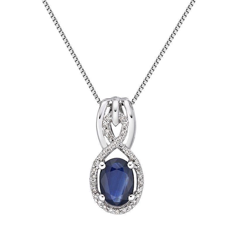 Gemminded 10k White Gold 1/10 Carat T.W. Diamond & Sapphire Pendant Necklace, Womens 10k Whgold Product Image