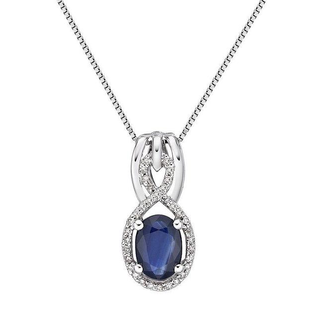 Gemminded 10k White Gold 1/10 Carat T.W. Diamond & Sapphire Pendant Necklace, Womens Blue Product Image