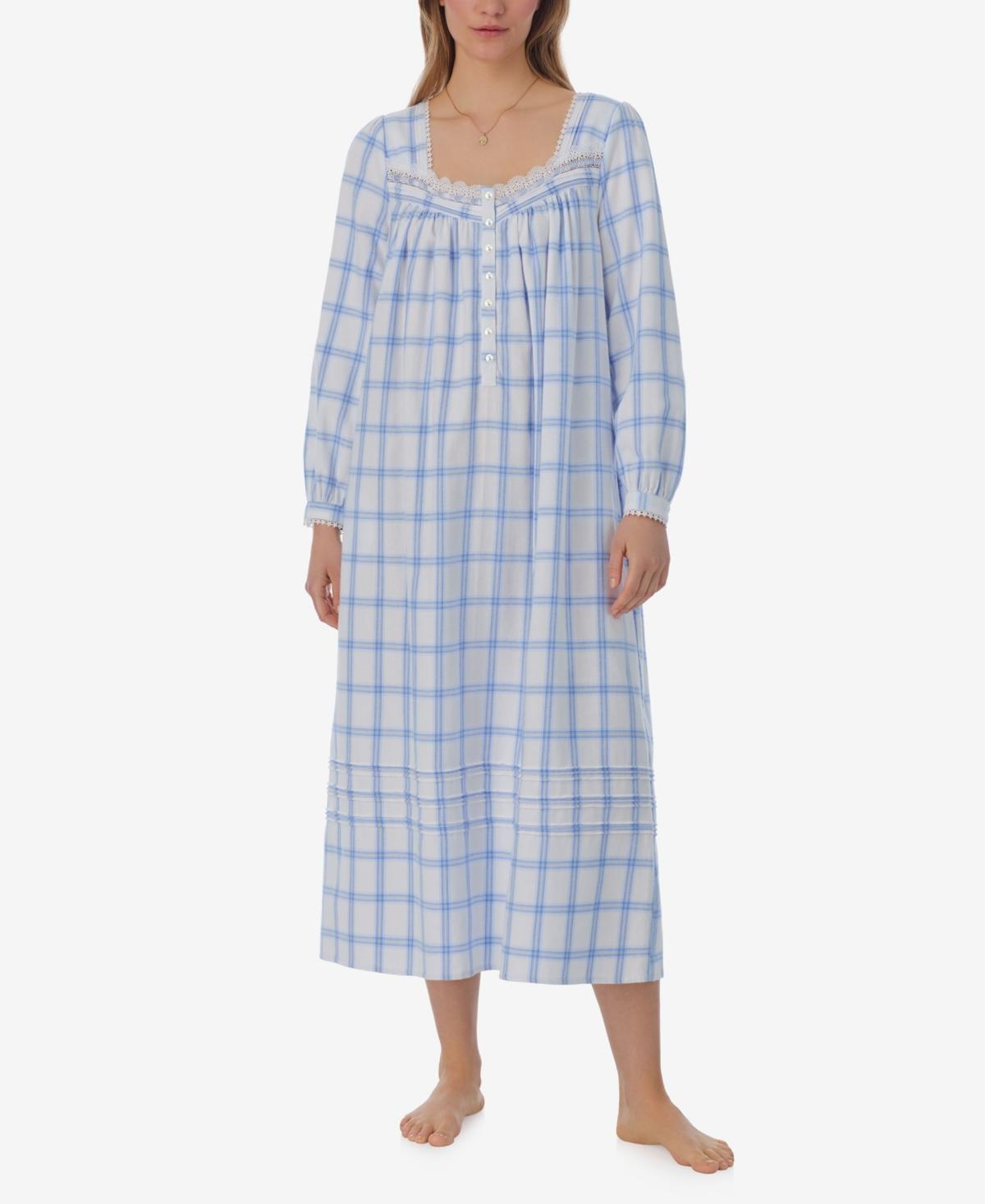 Eileen West Cotton Flannel Long Sleeve Ballet Gown (Blue Plaid) Women's Pajama Product Image