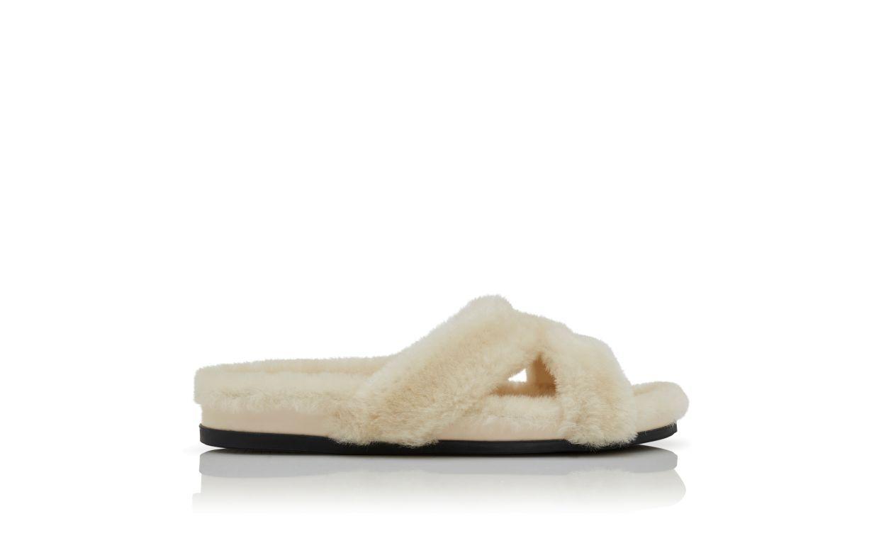 CHILPA Cream Shearling Open Toe Flat Mules Product Image