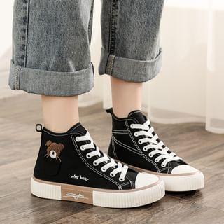 Embroidered Lace Up High Top Sneakers Product Image