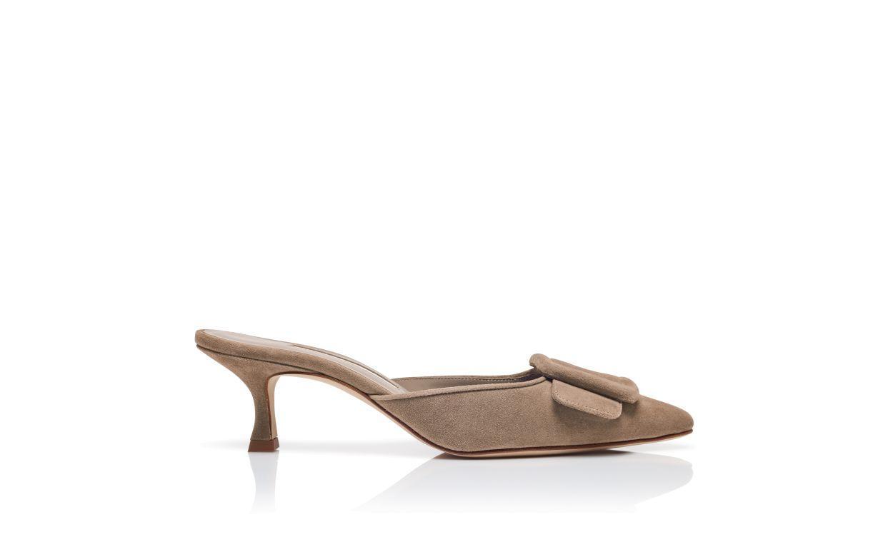 MAYSALE Light Brown Suede Buckle Detail Mules Product Image