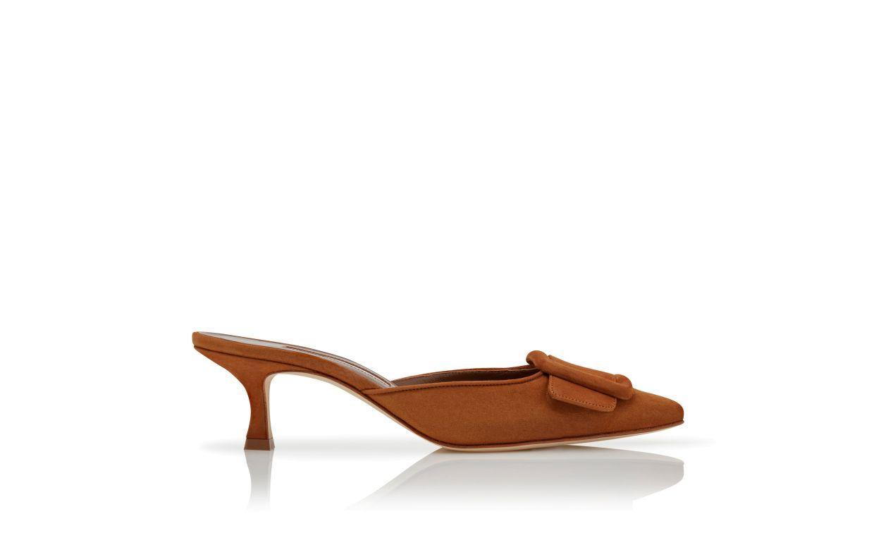 MAYSALE Brown Suede Buckle Detail Mules Product Image