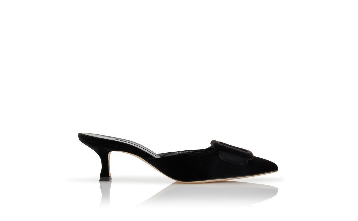 MAYSALE Black Velvet Buckle Detail Mules Product Image