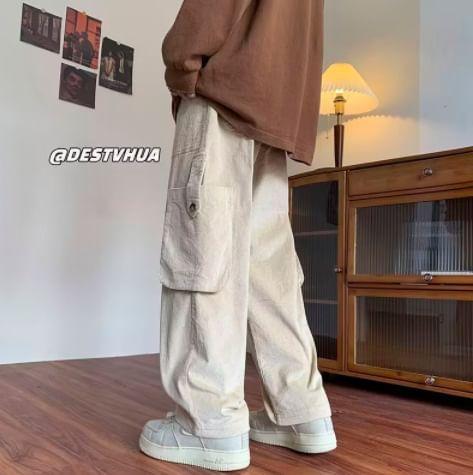 Drawstring Waist Plain Loose Fit Cargo Pants Product Image