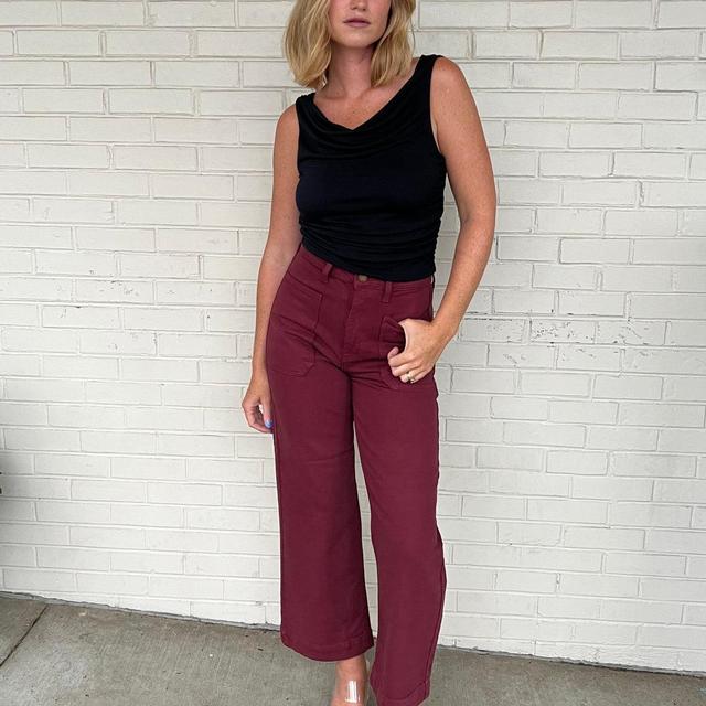 Carter Utility Wide Leg Jeans - Burgundy Product Image